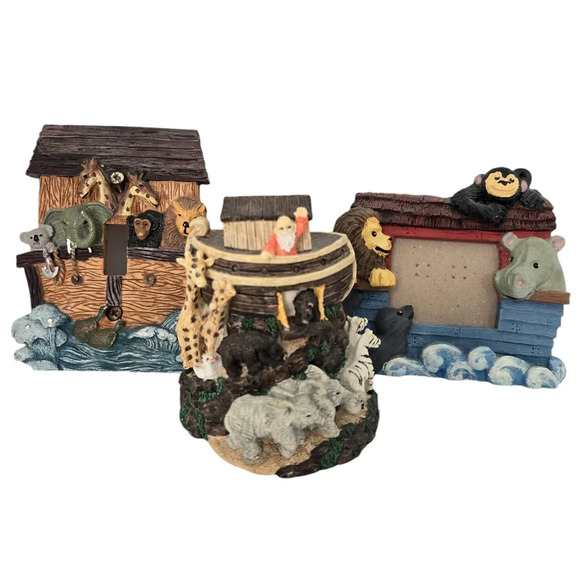 Noah's Ark Baby Nursery Decor Lot- Photo Frame, Light Switch Plate & Figurine - Picture 1 of 9